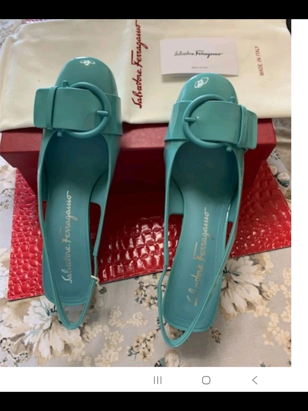 Salvatore Ferragamo Briget 9C Pump TURQUOI LeatherClassic Gancini HEEL Women NWB - Picture 9 of 16